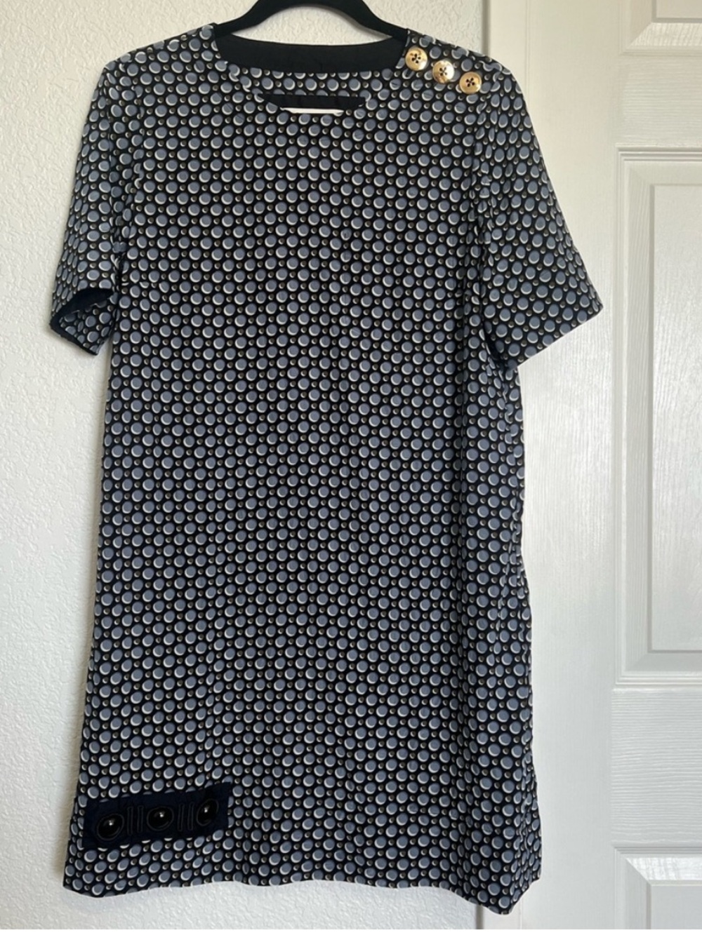 Marc Jacobs Polka Dot Silk Shift Dress Short Sleeve Mini Retro Chic
